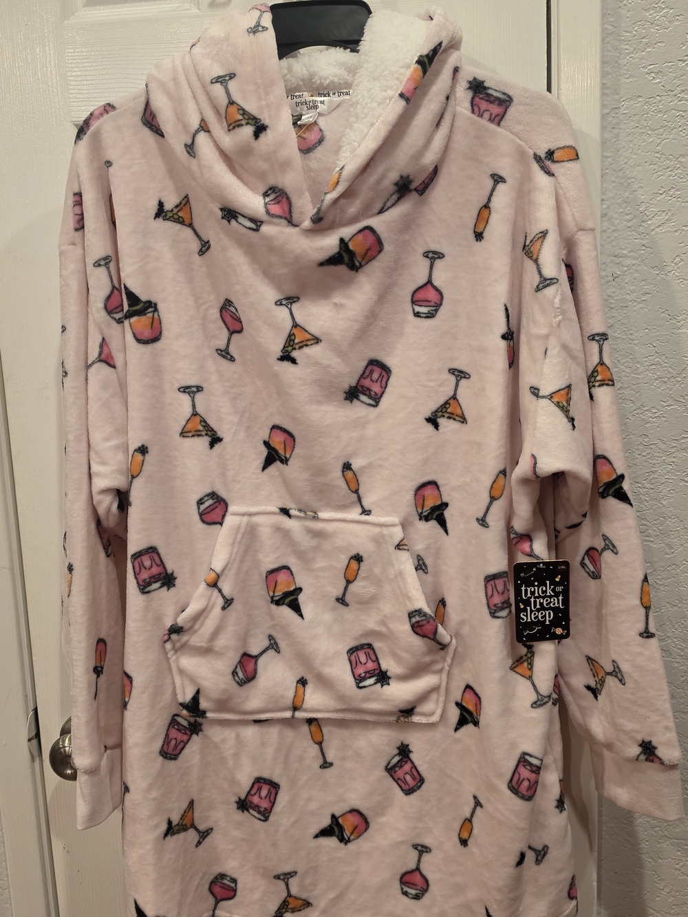 Trick or Treat Sleep Pink Hooded Sherpa Hood Sweater
